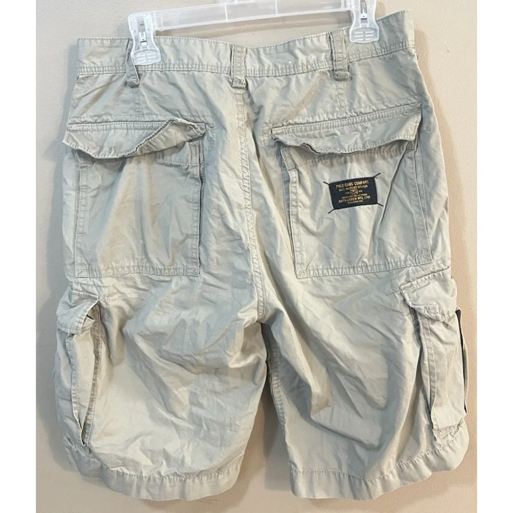 Polo Jeans Co Ralph Lauren Men 34 Vintage Cargo Shorts Khaki Tan 100% Cotton GUC